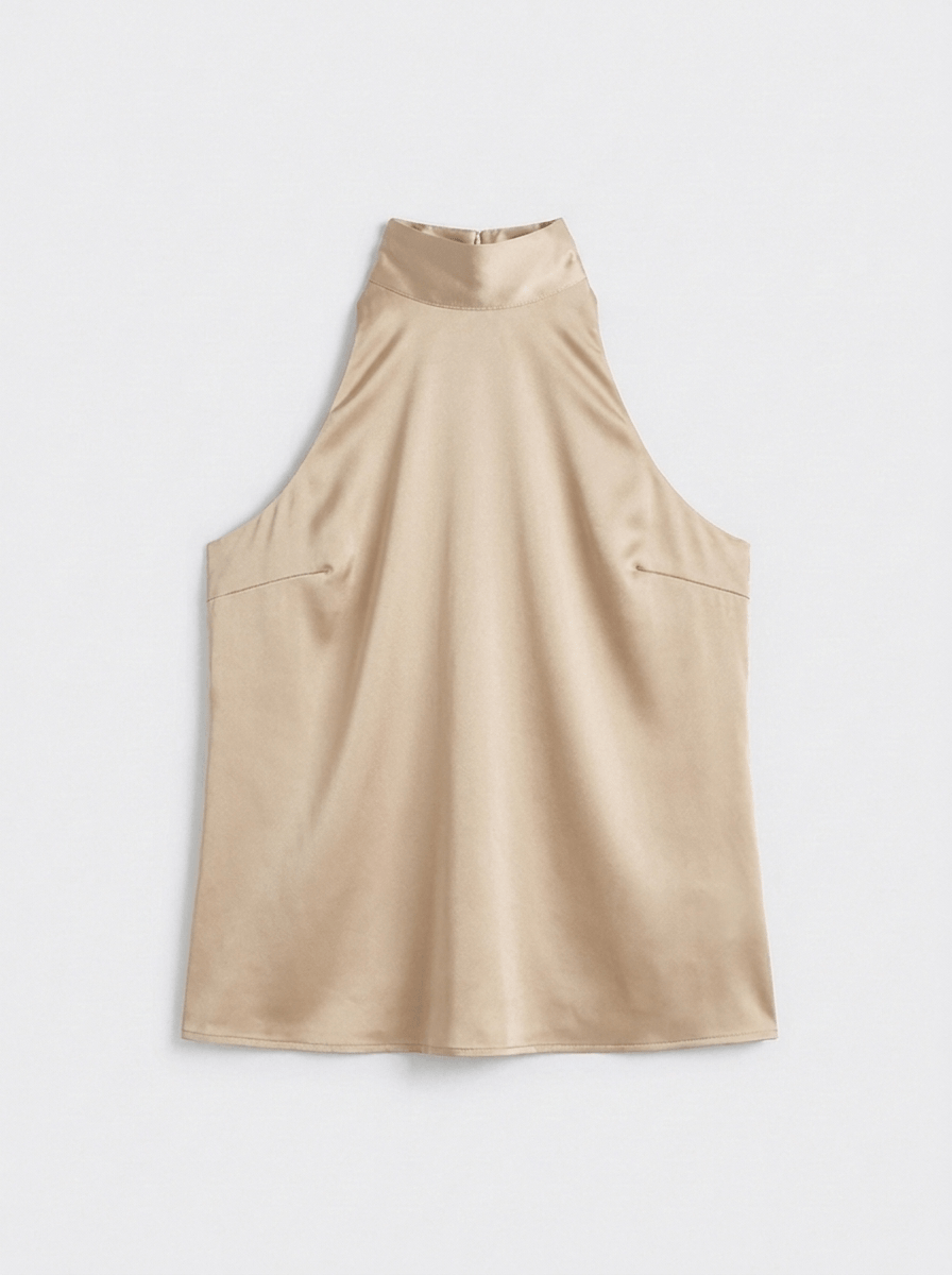 Satin Bow Tie Blouse - Soft Gold