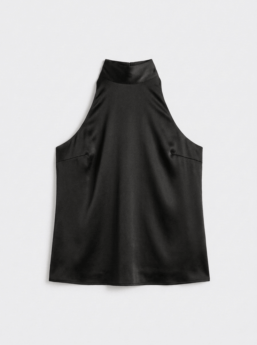Satin Bow Tie Blouse - Black