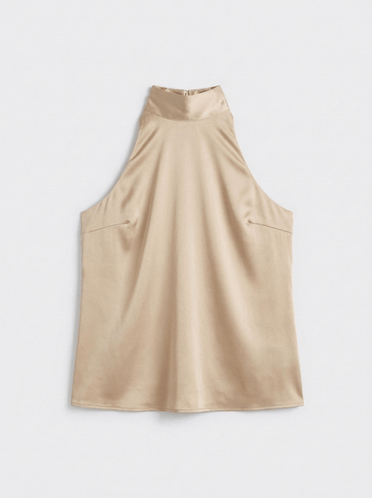 Satin Bow Tie Blouse - Soft Gold