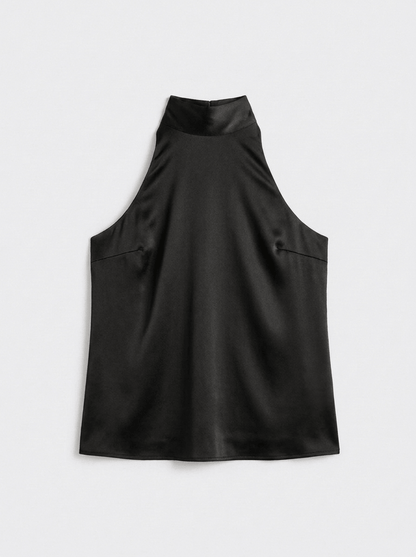 Satin Bow Tie Blouse - Black