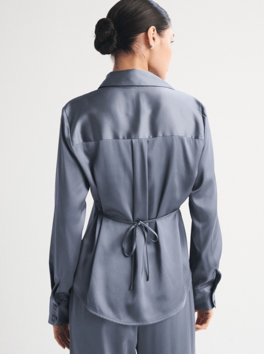 Tailored Satin Shirt - Dusty Blue