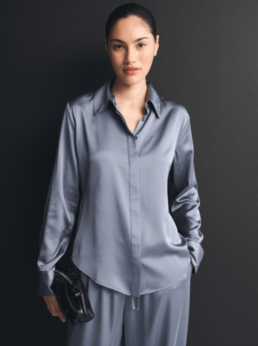 Tailored Satin Shirt - Dusty Blue