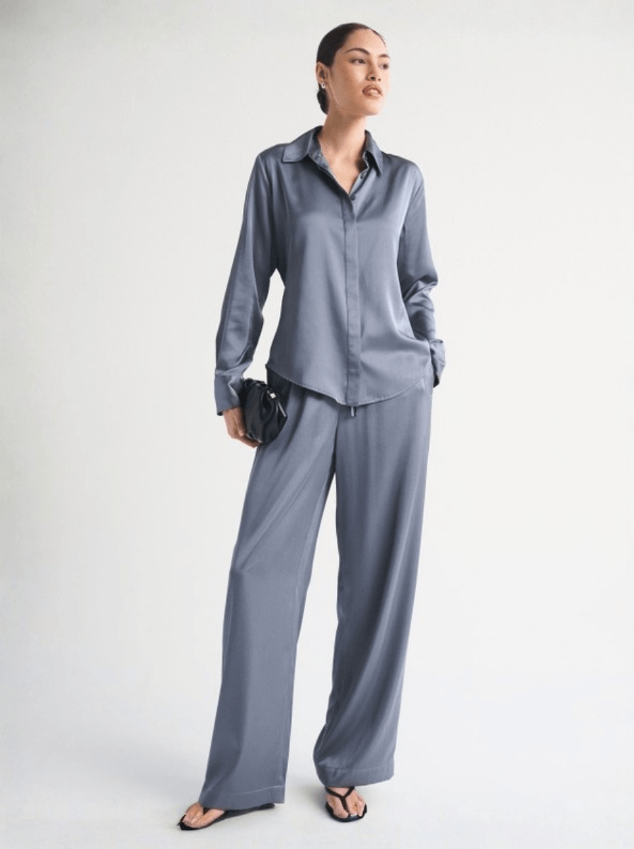 Tailored Satin Shirt - Dusty Blue