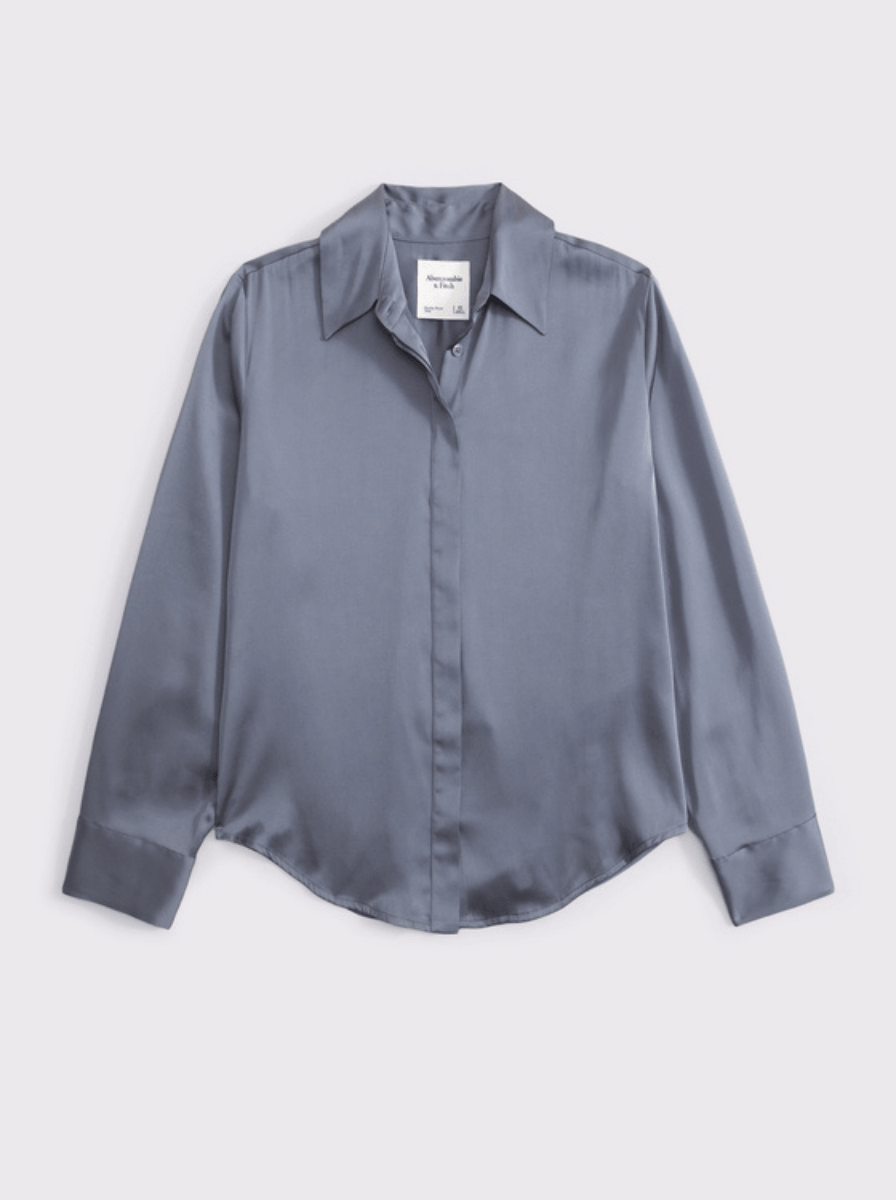 Tailored Satin Shirt - Dusty Blue