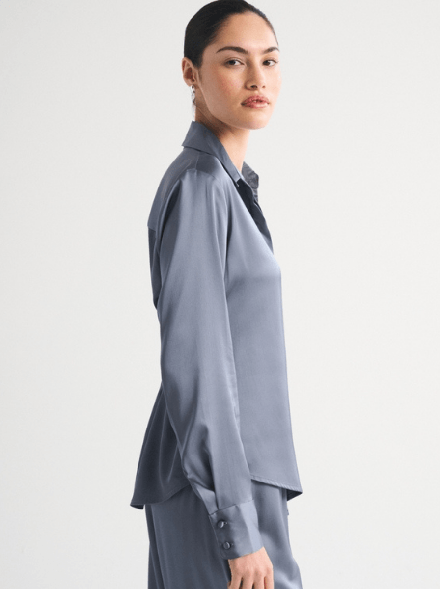 Tailored Satin Shirt - Dusty Blue