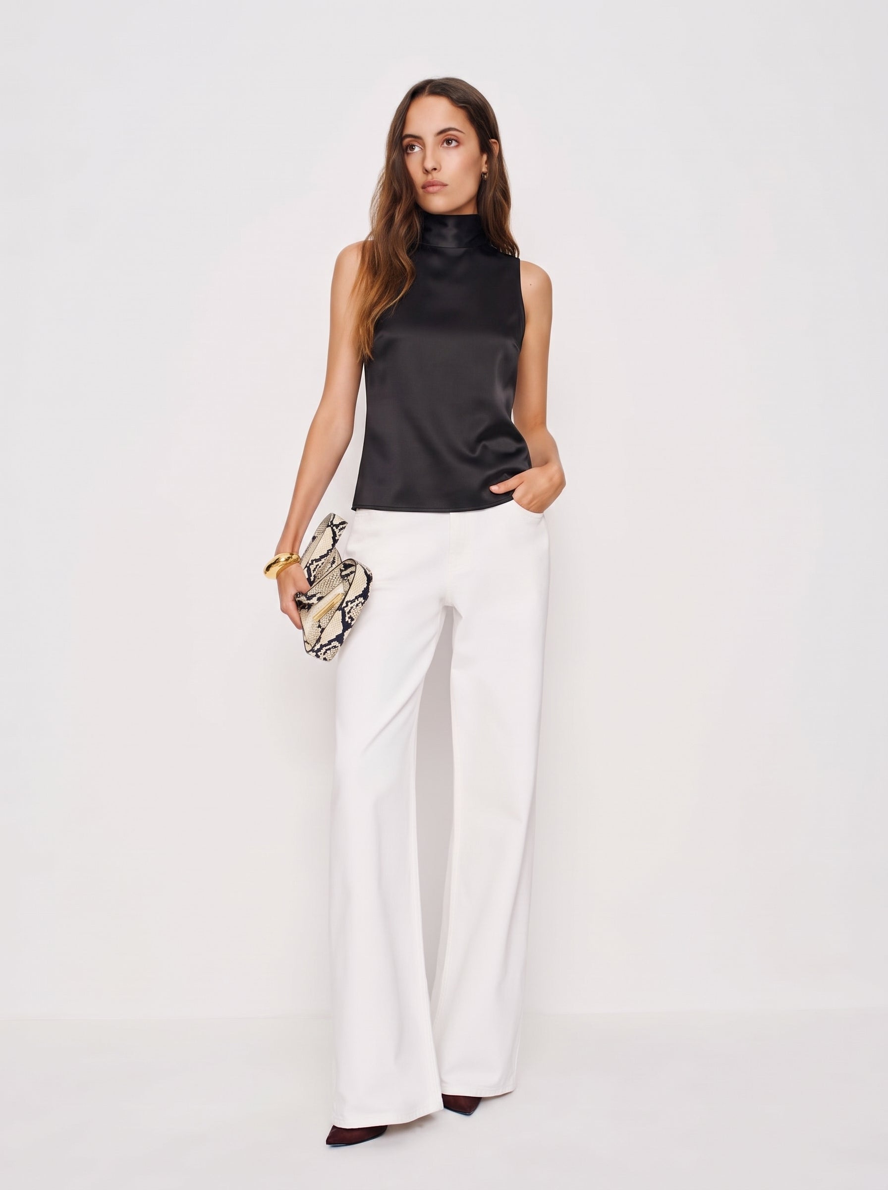 Satin Bow Tie Blouse - Black