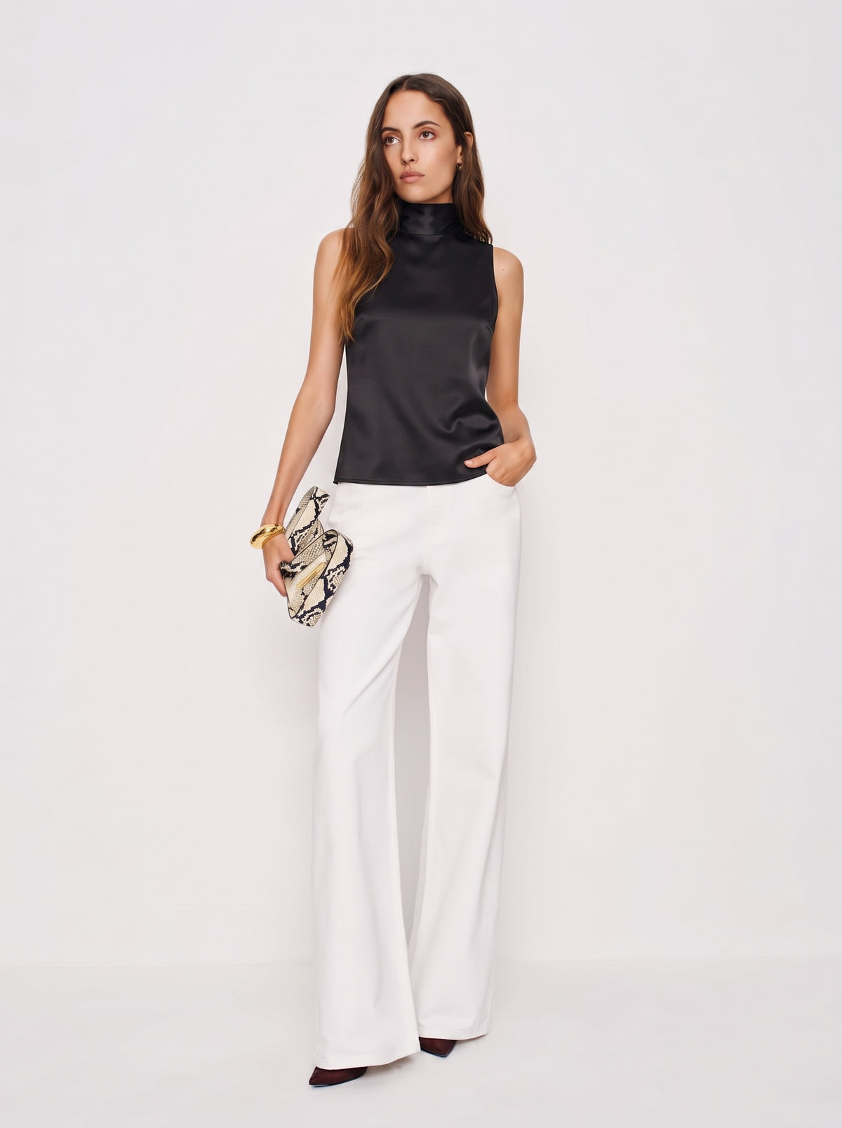 Satin Bow Tie Blouse - Black