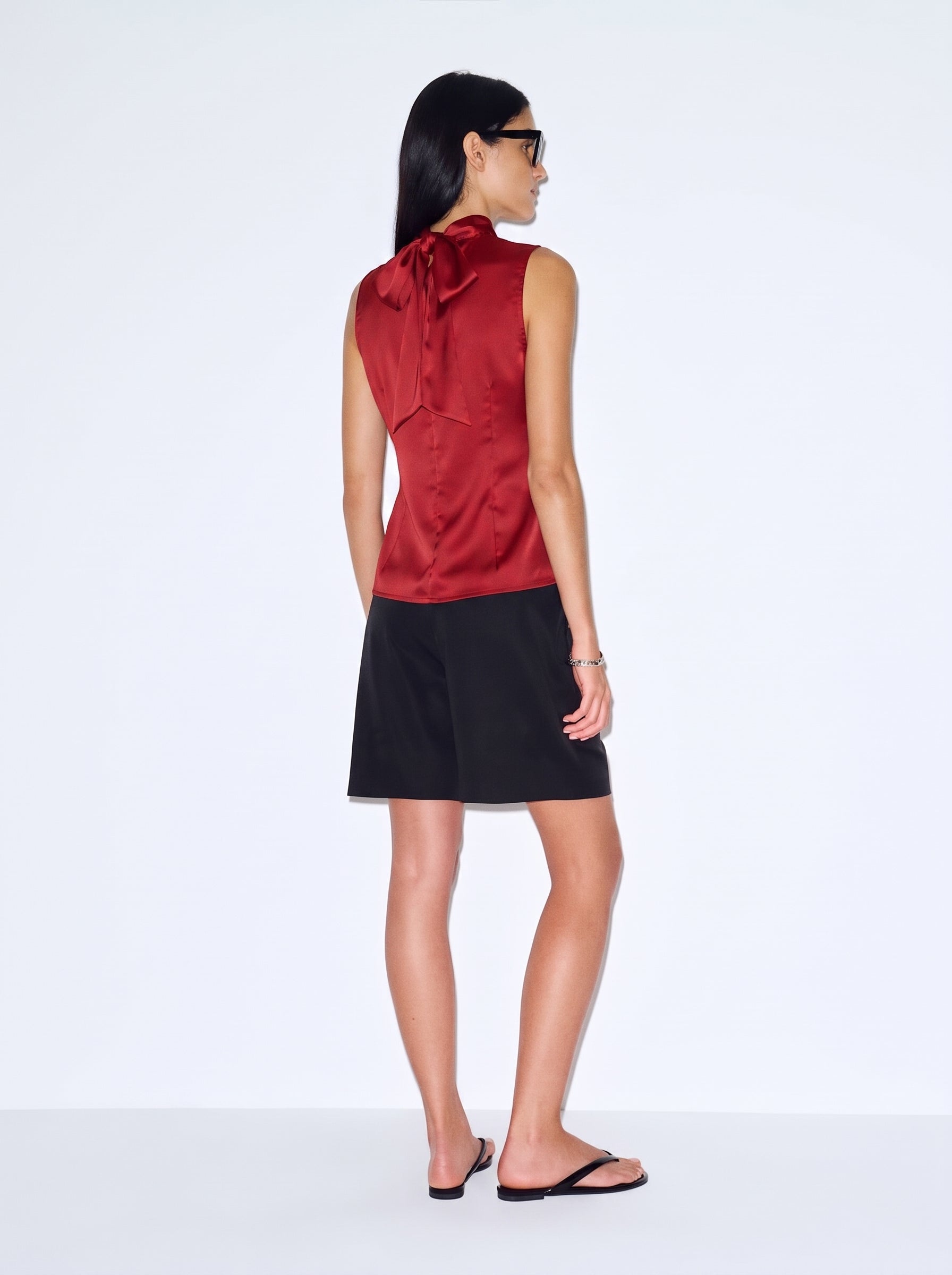Satin Bow Tie Blouse - Ruby