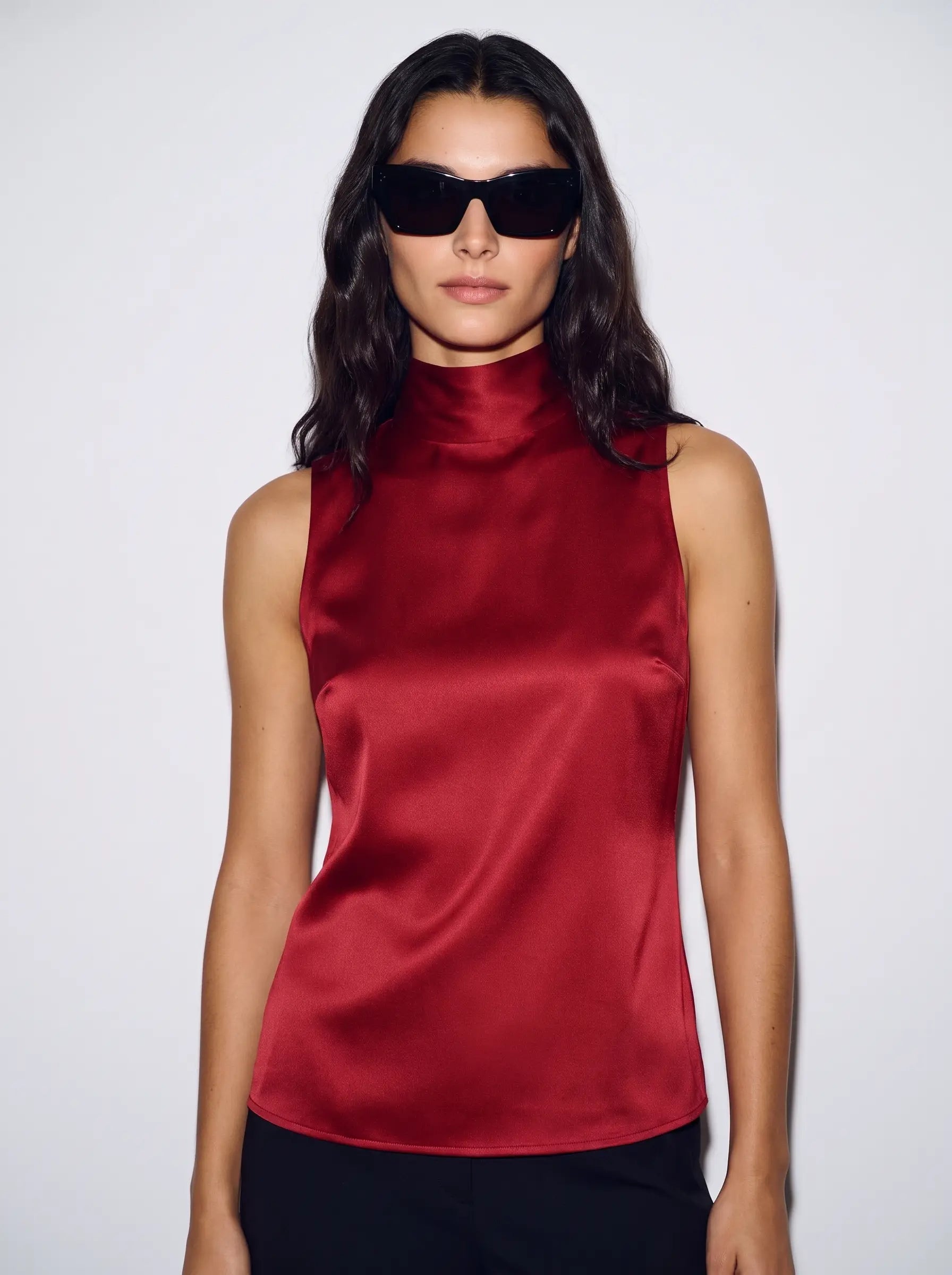 Satin Bow Tie Blouse - Ruby