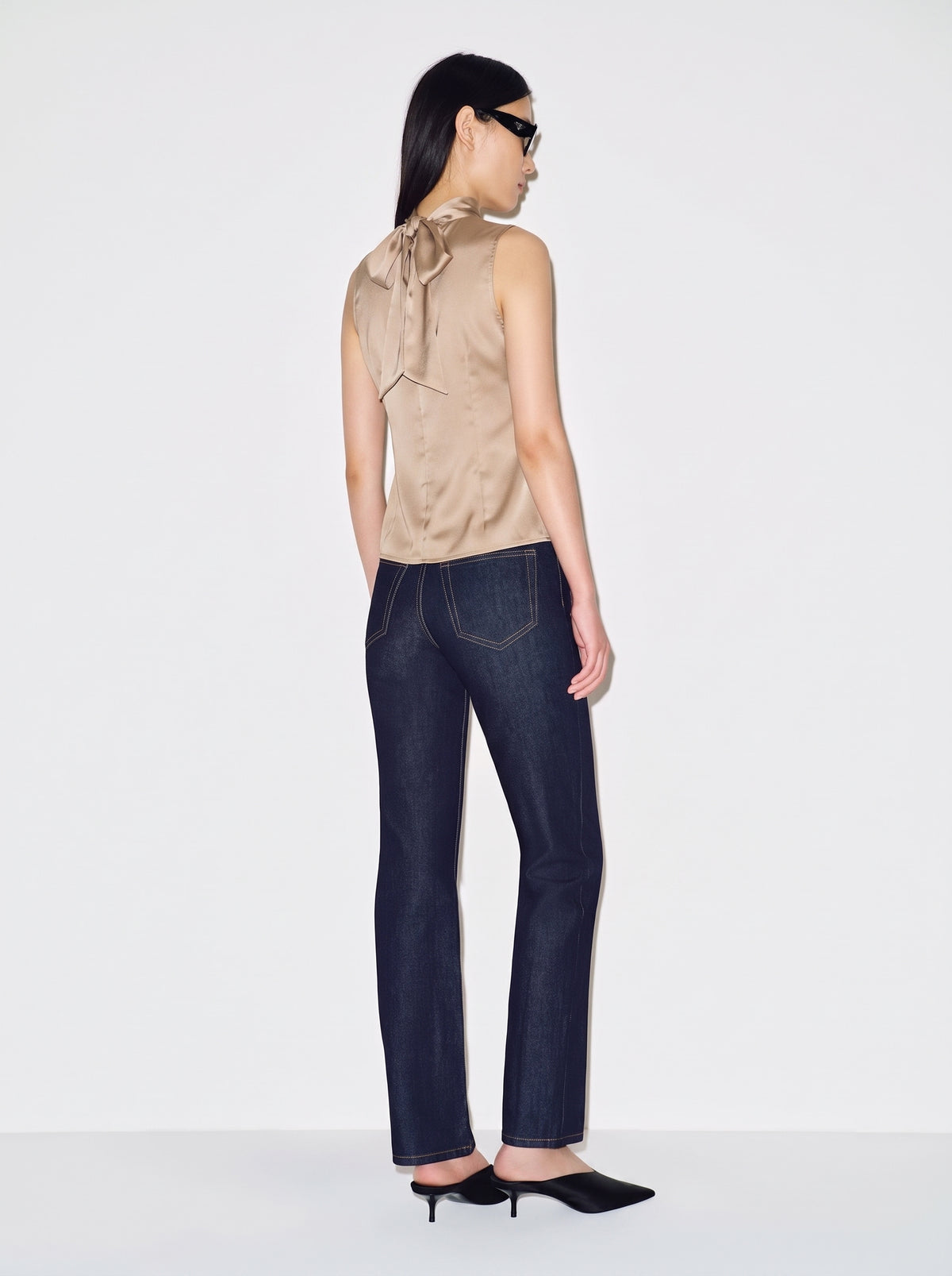 Satin Bow Tie Blouse - Soft Gold