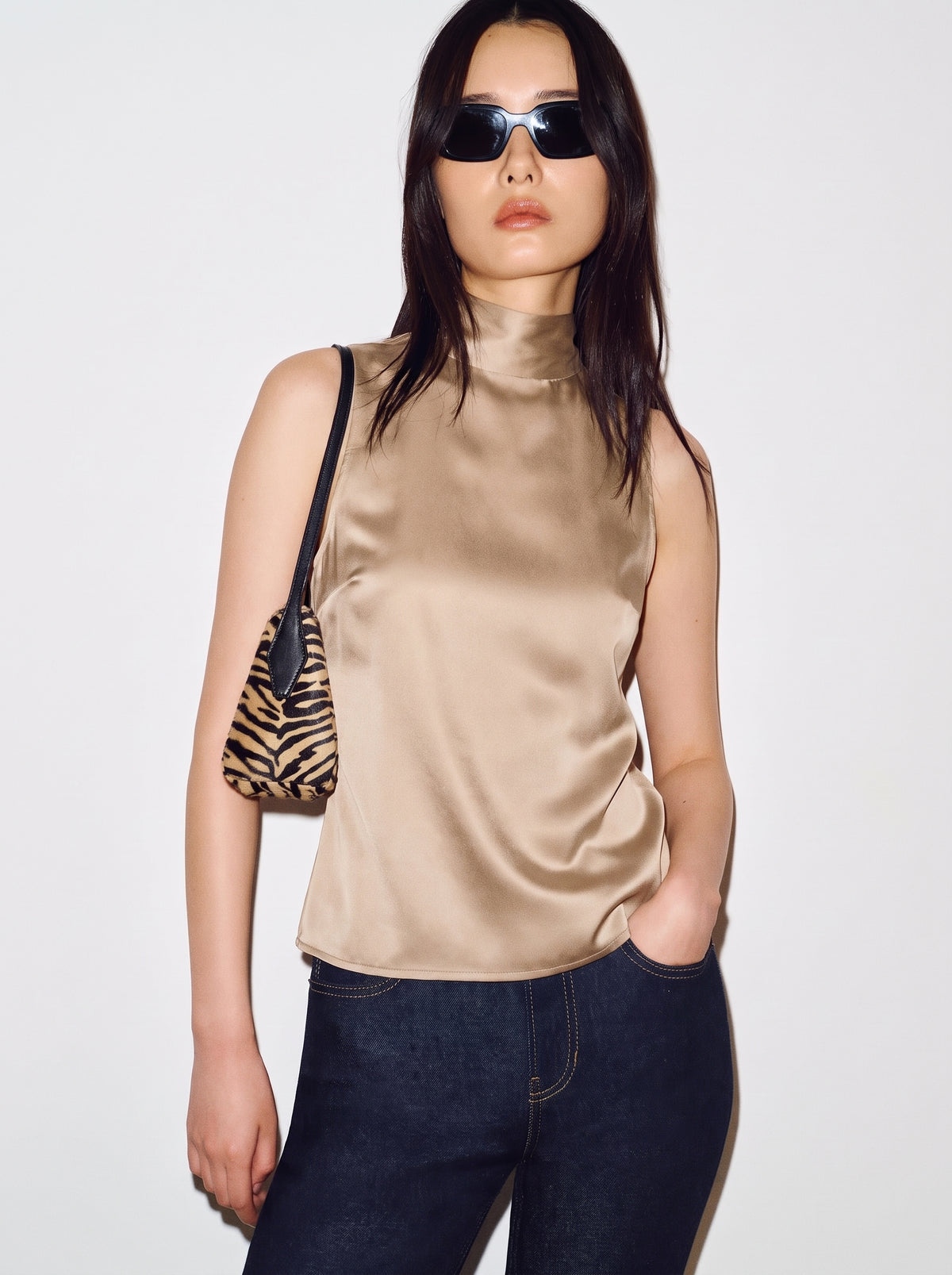 Satin Bow Tie Blouse - Soft Gold