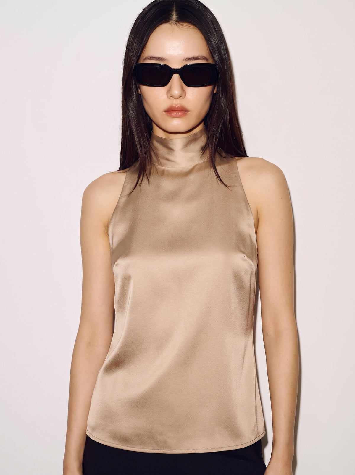 Satin Bow Tie Blouse - Soft Gold