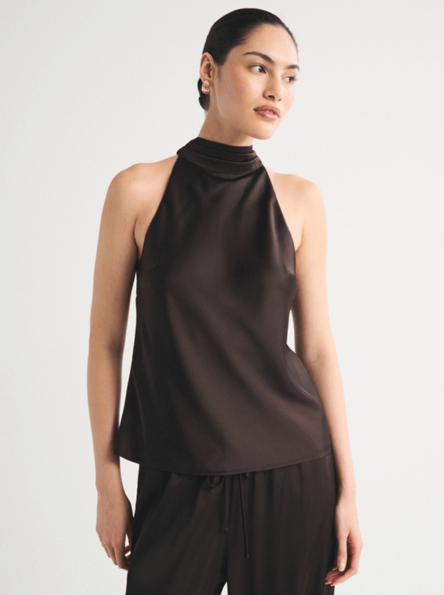 Satin Bow Tie Blouse - Espresso