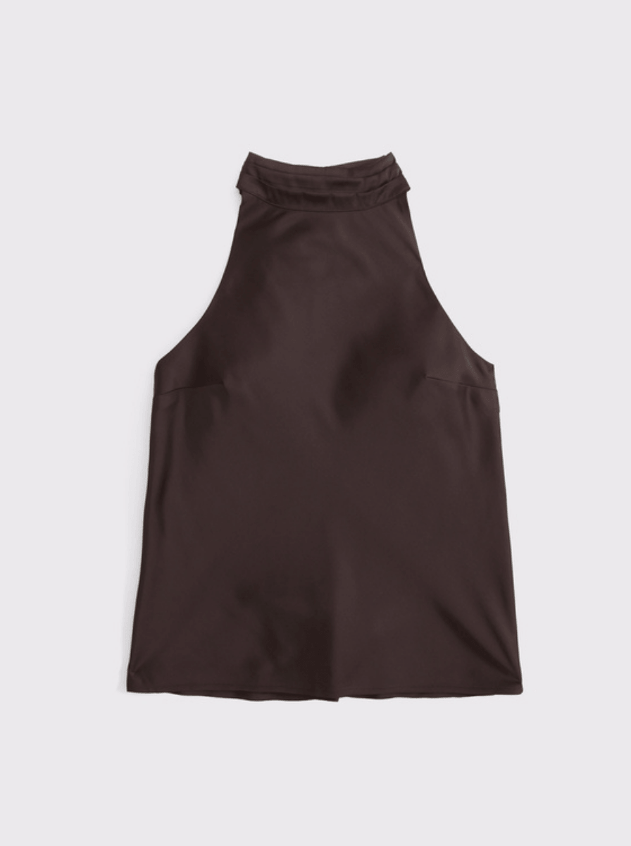 Satin Bow Tie Blouse - Espresso