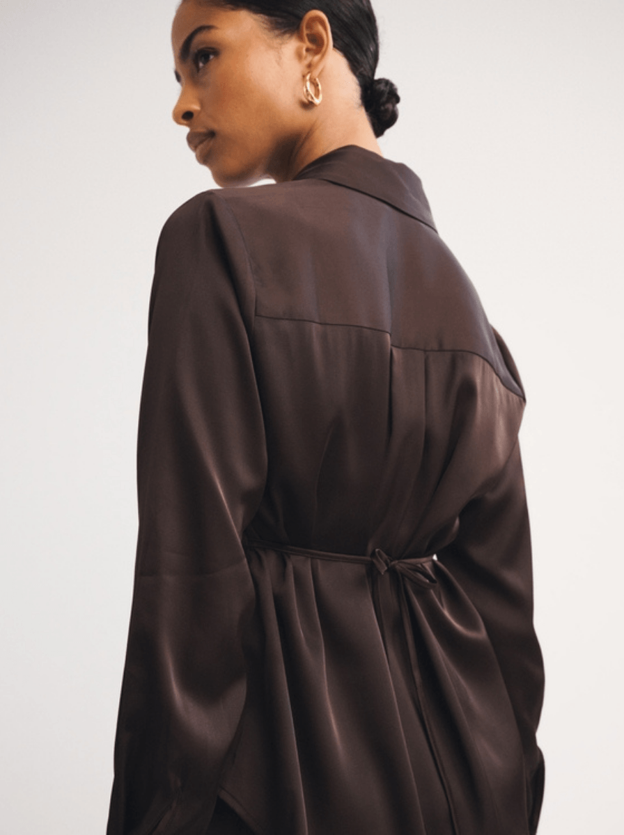 Tailored Satin Shirt - Espresso