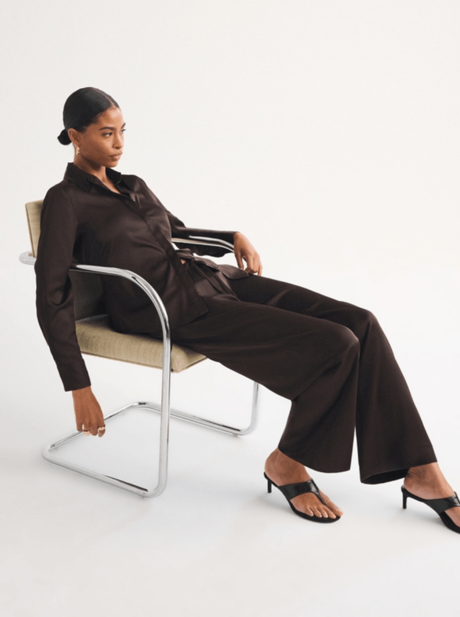 Tailored Satin Shirt - Espresso