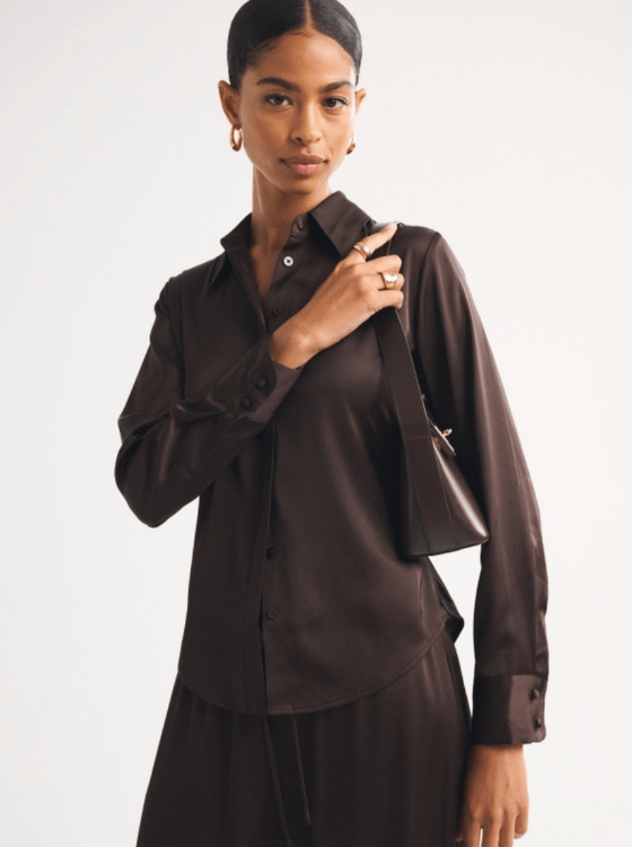 Tailored Satin Shirt - Espresso