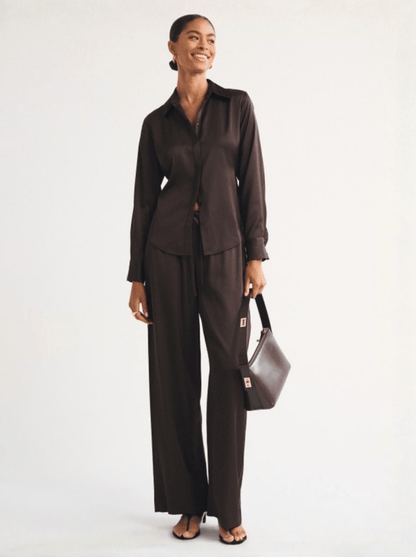 Tailored Satin Shirt - Espresso