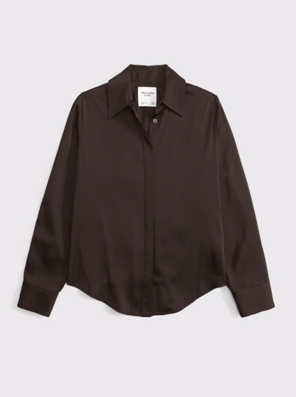 Tailored Satin Shirt - Espresso