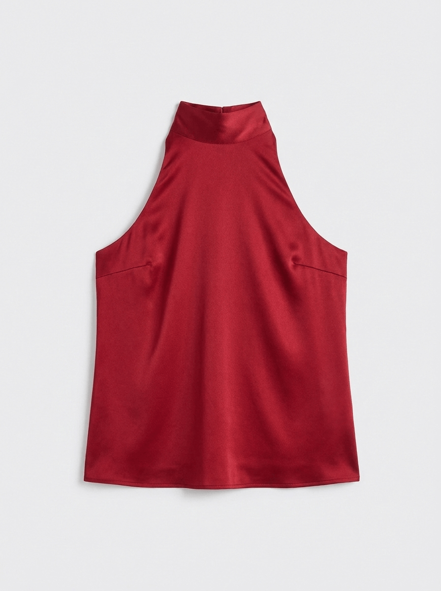 Satin Bow Tie Blouse - Ruby