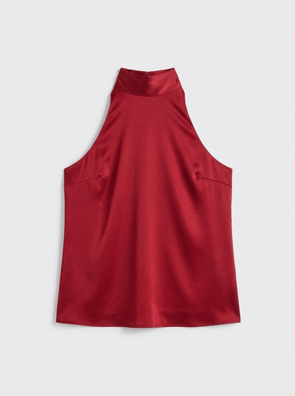 Satin Bow Tie Blouse - Ruby